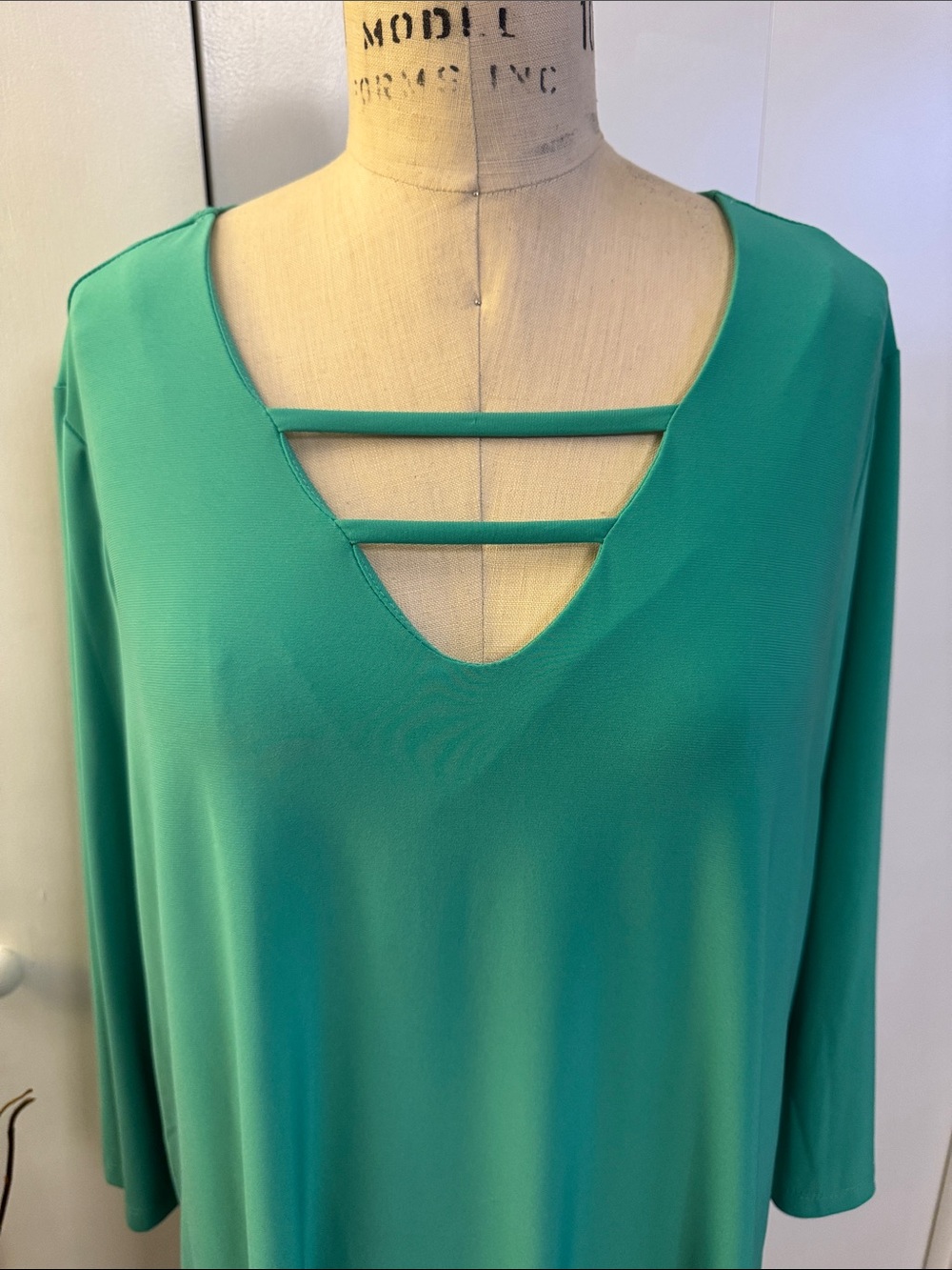 Slinky Brand Apple green Double-Strap V-Neck Long Sleeve Top - Picture 2 of 6